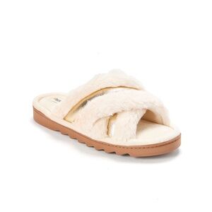Dearfoams Women’s Size 7-8 Gold Slide Slippers with Memory Foam Insole, Lug Sole